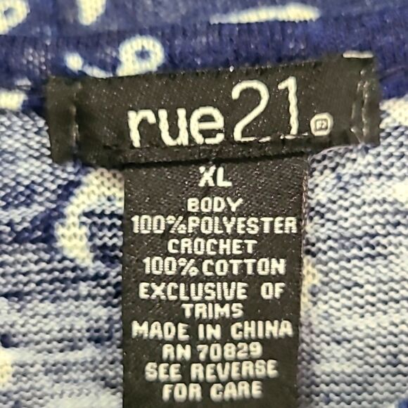 Rue21 Navy Blue Top with White Anchors Print, Embroidered Hemline, Size XL - Picture 8 of 8